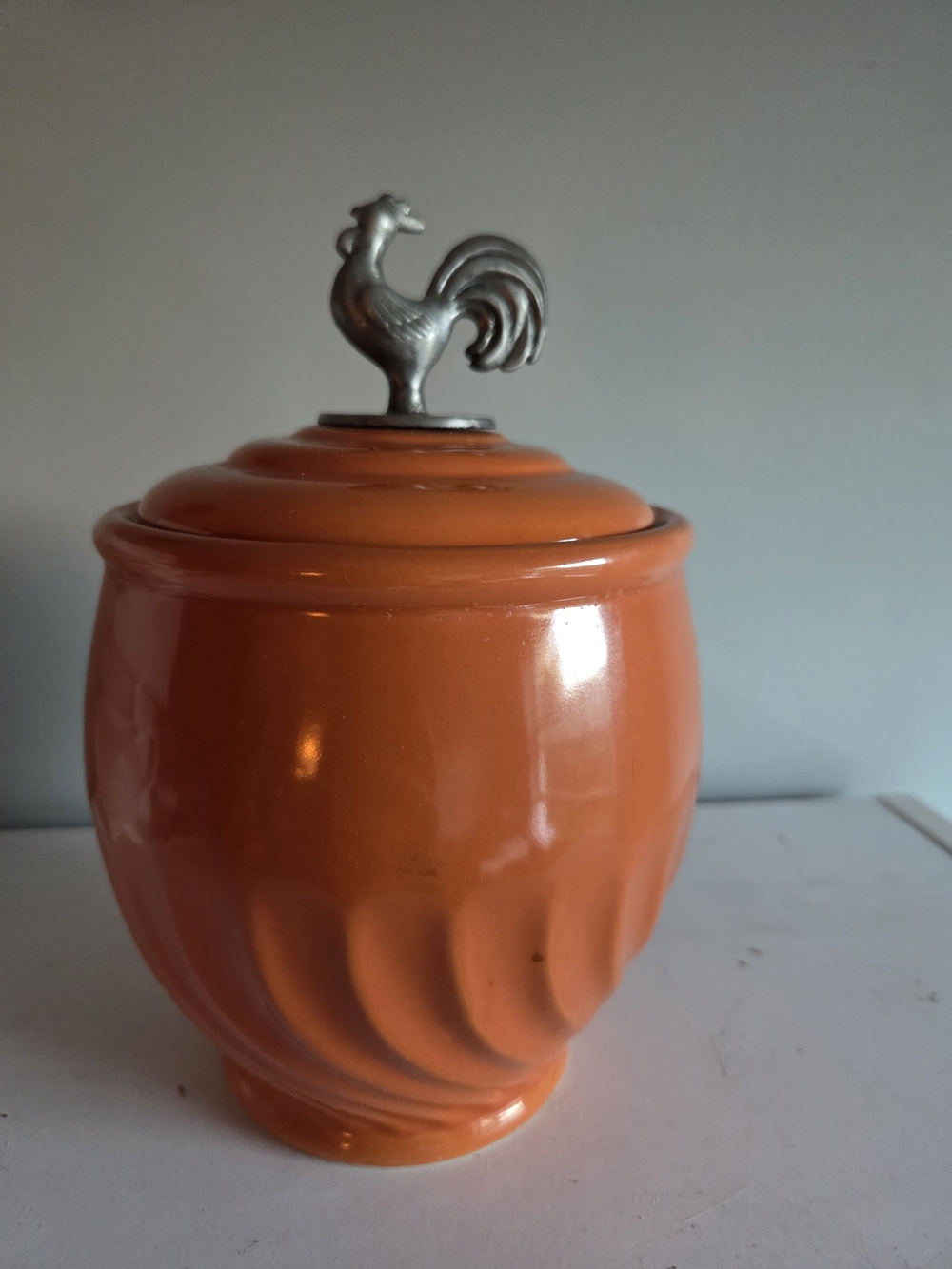 Lillian Vernon Vintage Orange Ceramic Canister with Rooster Lid